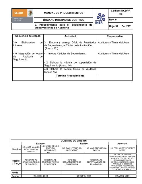 manual de procedimientos del Ã³rgano interno de control - Instituto ...