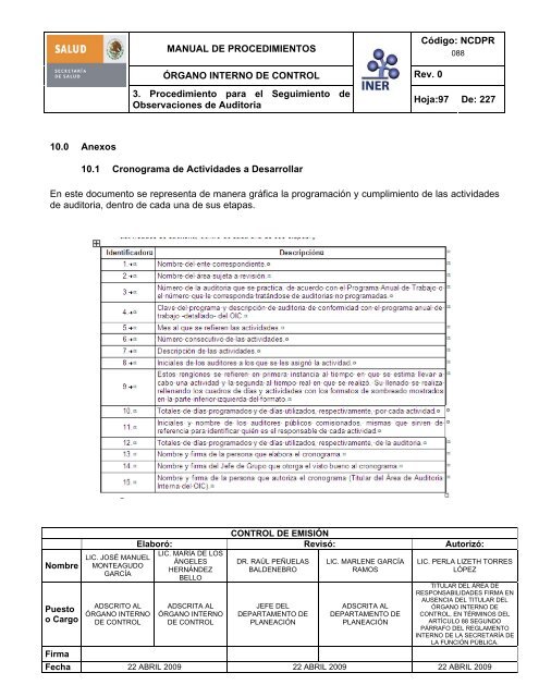 manual de procedimientos del Ã³rgano interno de control - Instituto ...