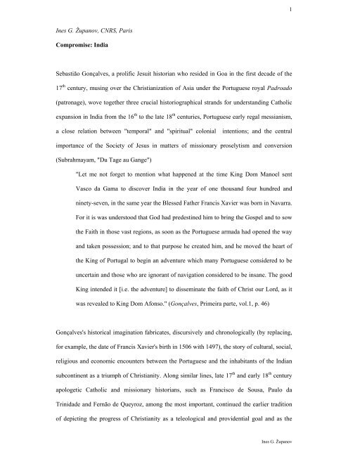 Ines G. Županov, CNRS, Paris Compromise: India Sebastião ...