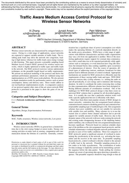 Traffic Aware Medium Access Control Protocol for Wireless Sensor ...