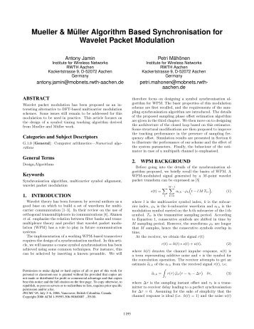 Mueller and Muller algorithm based synchronisation for ... - iNETS