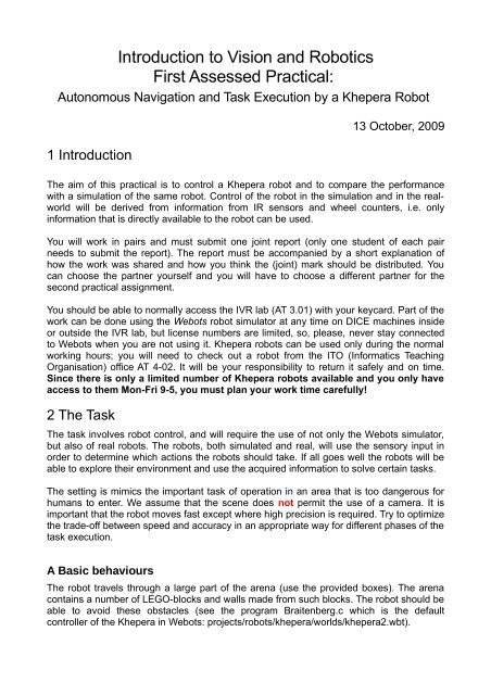 Introduction to Vision and Robotics First Assessed Practical: