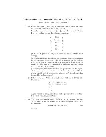 Informatics 2A: Tutorial Sheet 4 - SOLUTIONS