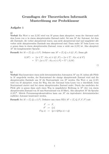 Grundlagen der Theoretischen Informatik MusterlÃ¶sung zur ...