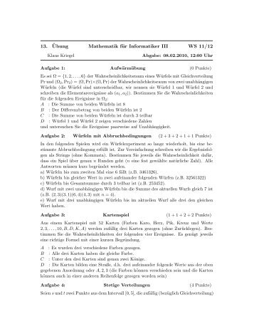 13. Â¨Ubung Mathematik fÃ¼r Informatiker III WS 11/12