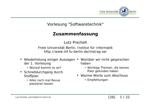 Zusammenfassung - Institut fÃ¼r Informatik - Freie UniversitÃ¤t Berlin