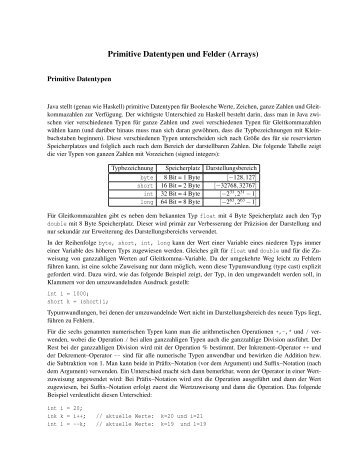 Primitive Datentypen und Felder (Arrays)