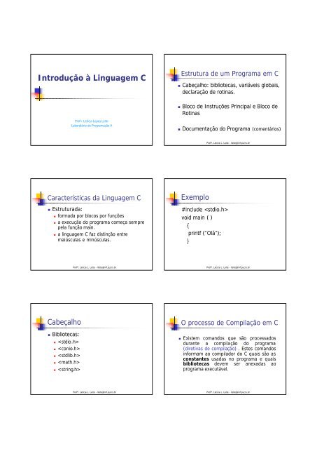 Introdução à Linguagem C - pucrs