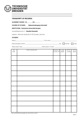 TRANSCRIPT OF RECORDS - Technische Universität Dresden