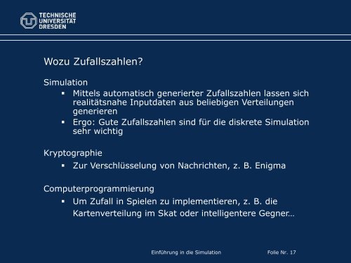 Einführung in die Simulation Dr. Christoph ... - Fakultät Informatik