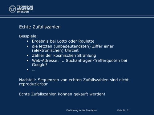 Einführung in die Simulation Dr. Christoph ... - Fakultät Informatik