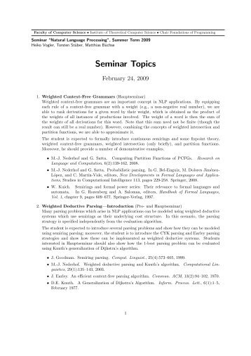 Seminar Topics - Faculty of Computer Science