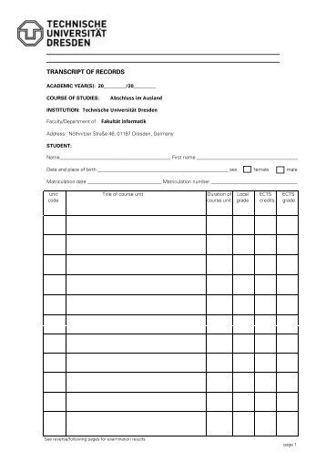 TRANSCRIPT OF RECORDS - Technische Universität Dresden