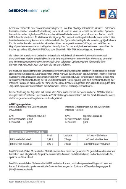 Flatrate Optionen / Paket