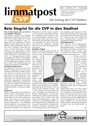 Reto Siegrist für die CVP in den Stadtrat - CVP Kanton Zürich