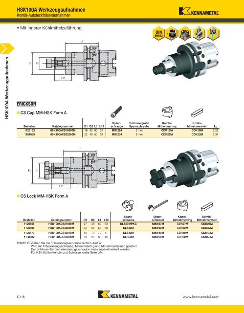 Kennametal WERKZEUGSYSTEME13 — HSK — A-12-02809DE