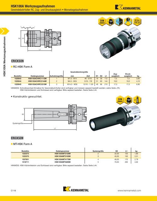 Kennametal WERKZEUGSYSTEME13 — HSK — A-12-02809DE