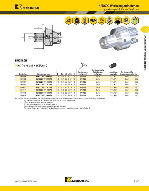 Kennametal WERKZEUGSYSTEME13 — HSK — A-12-02809DE