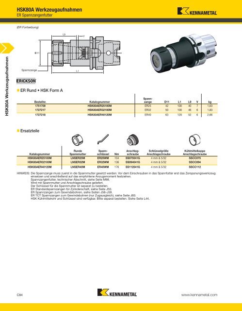 Kennametal WERKZEUGSYSTEME13 — HSK — A-12-02809DE