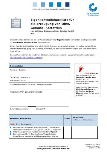 Eigenkontrollcheckliste für die Erzeugung von Obst ... - Europlant