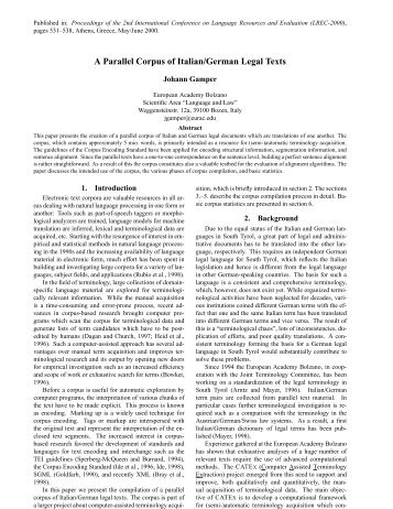 A Parallel Corpus of Italian/German Legal Texts