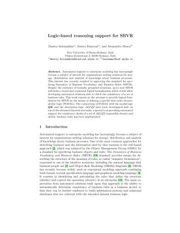 Logic-based reasoning support for SBVR - Faculty of Computer ...