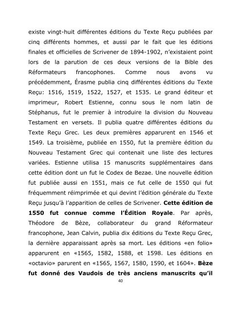 Historique du Texte Recu Grec.