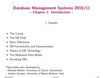 Database Management Systems 2010/11 -- Chapter 1: Introduction --