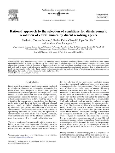Rational approach to the selection of conditions for diastereomeric ...