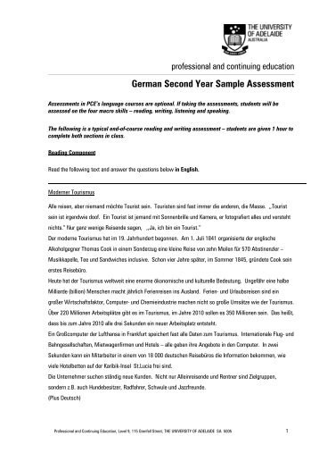 German Second Year Sample Assessment - University of Adelaide