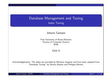 Database Management and Tuning - Faculty of Computer Science ...