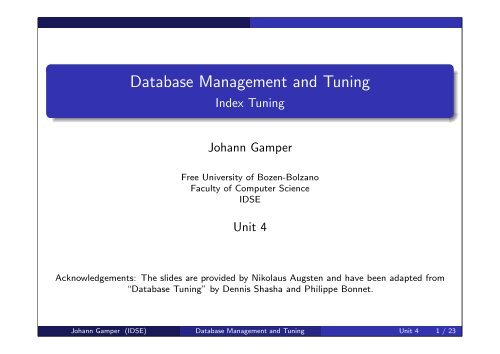 Database Management and Tuning - Faculty of Computer Science ...