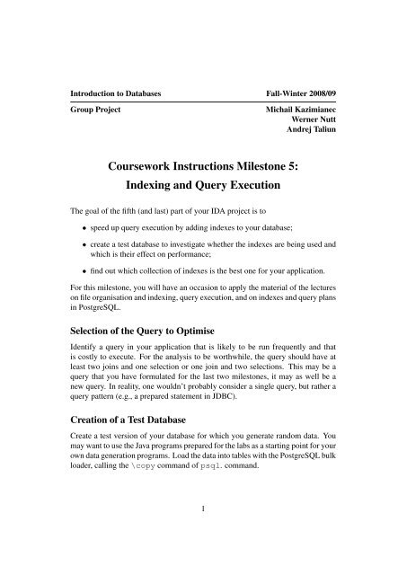 Coursework Instructions Milestone 5: Indexing and Query Execution