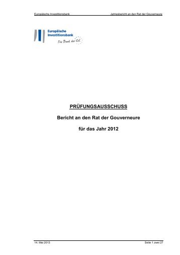 Bericht des Prüfungsausschusses für das Jahr 2012