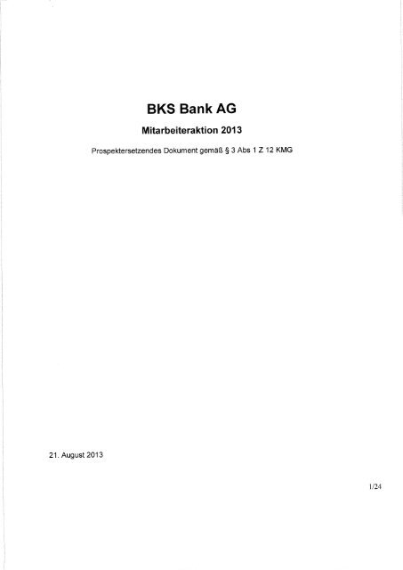 Prospektersetzendes Dokument gemäß § 3 Abs 1 Z 12 KMG - bks