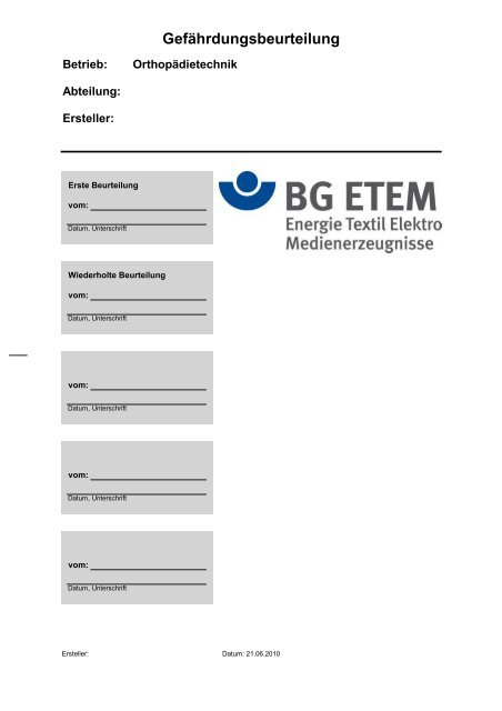 Gefährdungsbeurteilung - Die BG ETEM