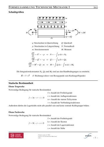 Schnittgrößen Statische Bestimmtheit - Institut für Angewandte ...