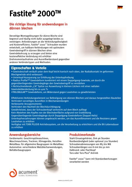 FastiteÂ® 2000TM screws