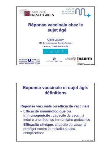 Reponse vaccinale chez le sujet agÃ© - Infectiologie