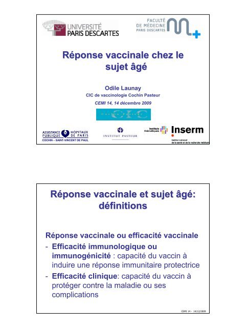 Reponse vaccinale chez le sujet agÃ© - Infectiologie
