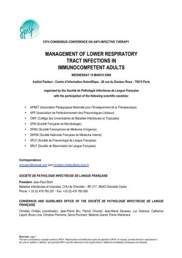 Management of lower respiratory tract infections - Infectiologie