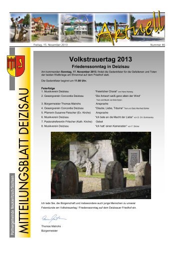 Gemeindemitteilungsblatt vom 15.11.2013 - Gemeinde Deizisau