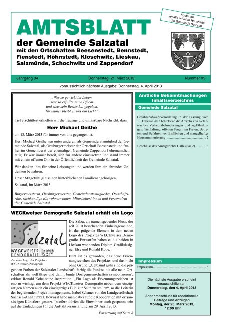 Amtsblatt Nr. 05 vom 21. März 2013 (1.60 MB) - Gemeinde Salzatal