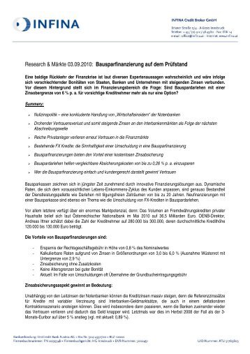 09/2010 Bausparfinanzierung auf dem PrÃ¼fstand - INFINA