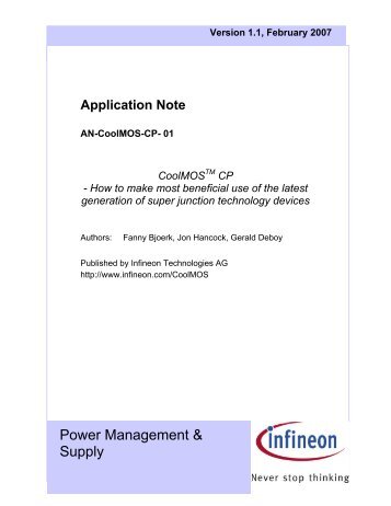 Application Note CoolMOS™ CP - Infineon