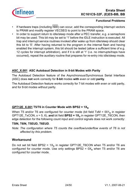 Errata Sheet - Infineon