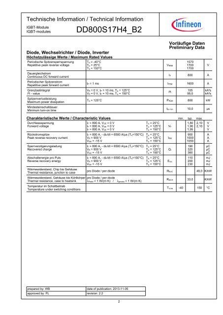 Datasheet / Datenblatt DD800S17H4_B2 - Infineon