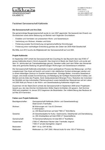 Factsheet Genossenschaft Kalkbreite / PDF