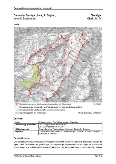 Objektblätter aller Teilregionen - Kanton Bern