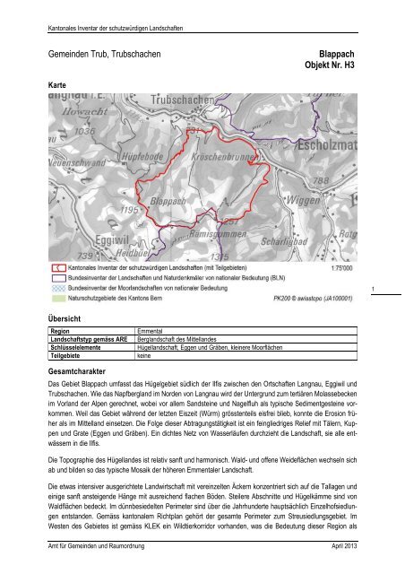 Objektblätter aller Teilregionen - Kanton Bern
